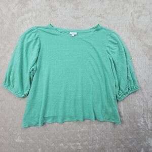 J Jill Shirt Womens XL Kelly Green Linen Puff Sleeve Lightweight Blouse Coastal